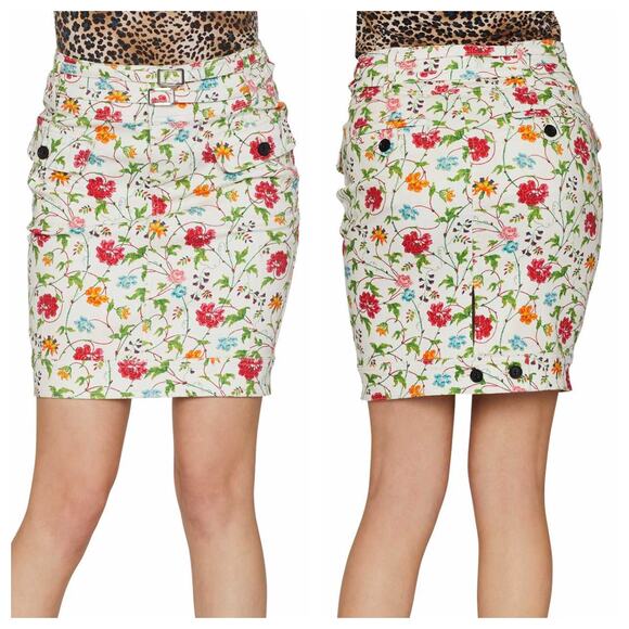 Swedish Hasbeens Floral Denim Cargo Skirt Sz 36 / US M Pockets Multi Stretchy - Picture 5 of 12